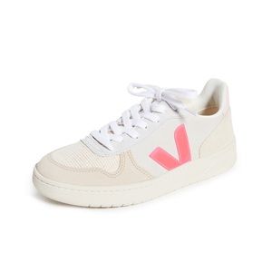 Veja V-10 Suede Beige Neon Pink Lace up Sneaker Sz 8